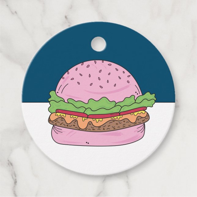 Whimsique Rosa Burger Födelsedagsfest Gåvor Etiketter (Framsida)