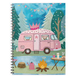Whimsique Rosa Camper Van Camping Scene Anteckningsbok