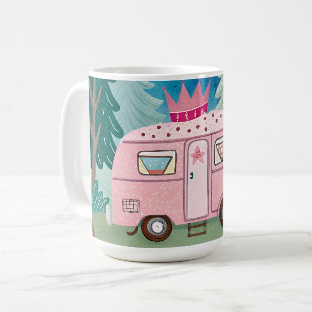 Whimsique Rosa Camper Van Camping Scene Kaffemugg (Framsida vänster)