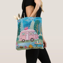 Whimsique Rosa Camper Van Camping Scene