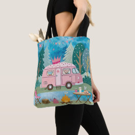Whimsique Rosa Camper Van Camping Scene Tygkasse