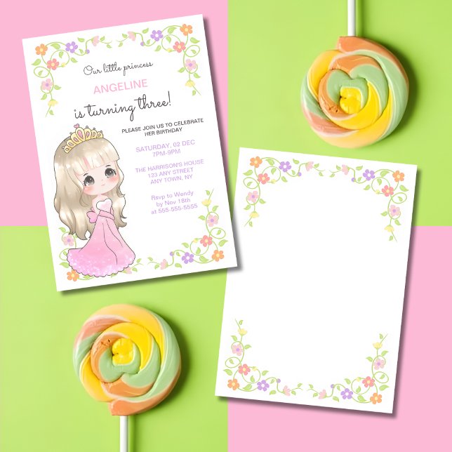 Whimsique Rosa Dress Princess Blommigt Birthday Inbjudningar (Skapare uppladdad)