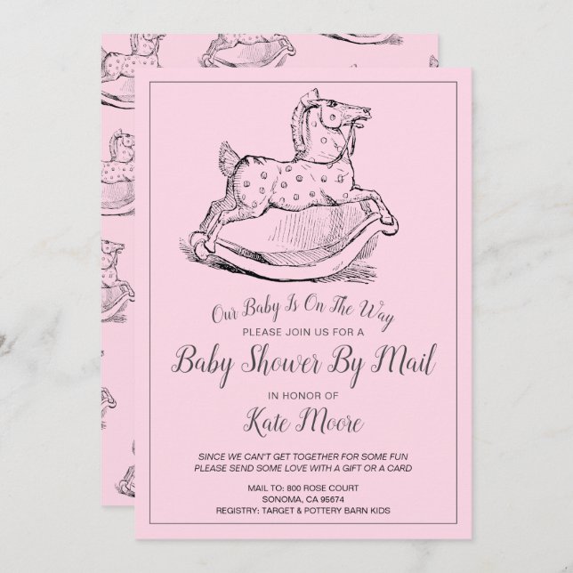 Whimsique Rosa Flicka Baby Shower by Mail Inbjudningar (Fram/baksida)