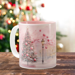Whimsique Rosa Julgran-ballonger Två-Tonad Mugg