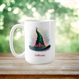 Whimsique Rosa Krona & Grönt Witch Hat Kaffemugg