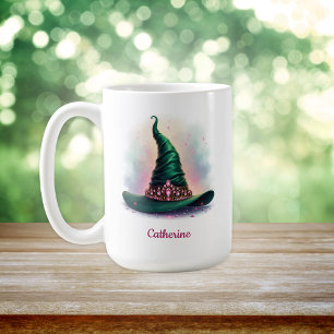 Whimsique Rosa Krona & Grönt Witch Hat Kaffemugg