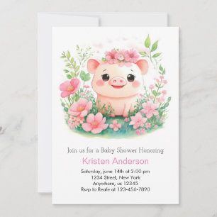 Whimsique Rosa Piglet Äventyr Girl Baby Shower Inbjudningar