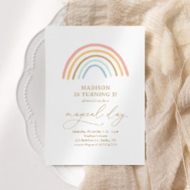Whimsique Rosa Rainbow Girl Födelsedagsfest Inbjudningar