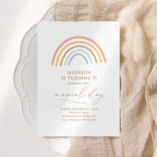 Whimsique Rosa Rainbow Girl Födelsedagsfest Inbjudningar
