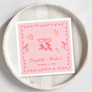 Whimsique Rosa Red Vågigt Ram Bröllop Pappersservett