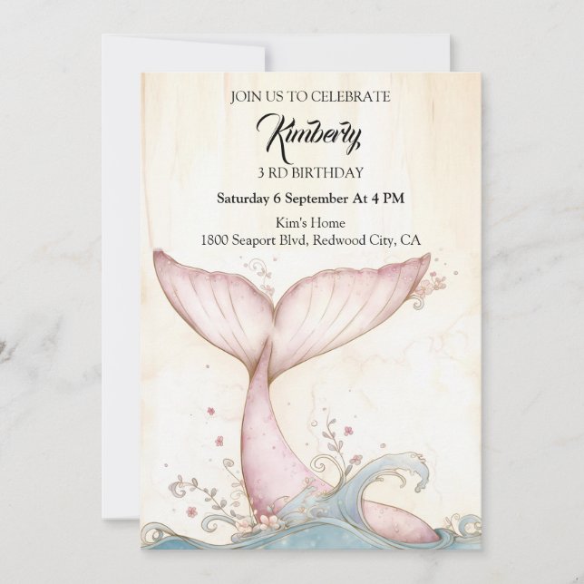 Whimsique Rosa Whale Svan Inbjudningar (Framsida)