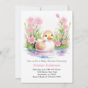 Whimsique Rosa Wildblomme Anka Girl Baby Shower Inbjudningar