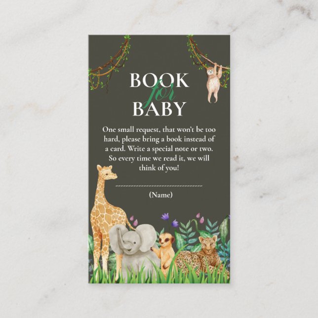 whimsique Safari Jungle Baby Shower Bok för Baby Tilläggskort (Framsida)