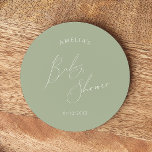 Whimsique Sage Grönt Baby Shower Underlägg Papper Rund<br><div class="desc">Vi presenterar vår pappra underlägg om gröntens babydusch, perfekt för din enkla, moderna boho firande vilken säsong som helst på året! Den här underlägg har en boho-chic, gender-neutralt-vibe med elegant-kalligrafi och en delikat minimalistisk design, skapar den perfekt för både flickor och pojkar. Dessutom är det redigerbart, så att du kan...</div>