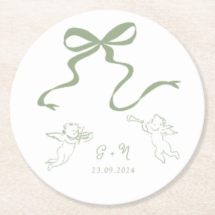 Whimsique Sage Grönt Bröllop Napkin Underlägg Papper Rund