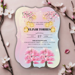 Whimsique Sakura Cherry Blommar Träd Baby Shower Inbjudningar