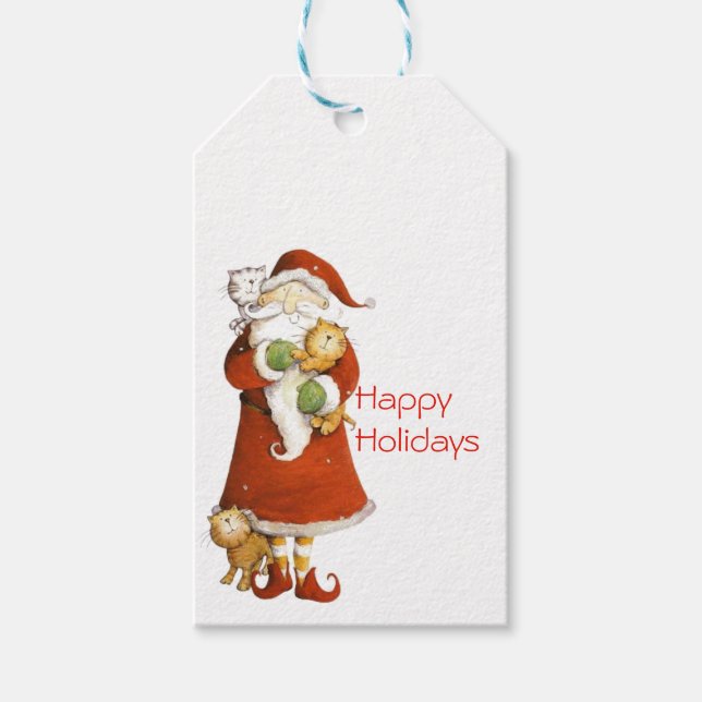 Whimsique Santa and Cats Helgdag Presentetikett (Framsidan)