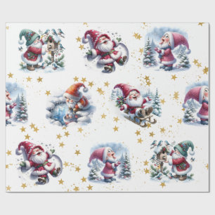 Whimsique Santa Gnomes & Guld Stars Presentpapper