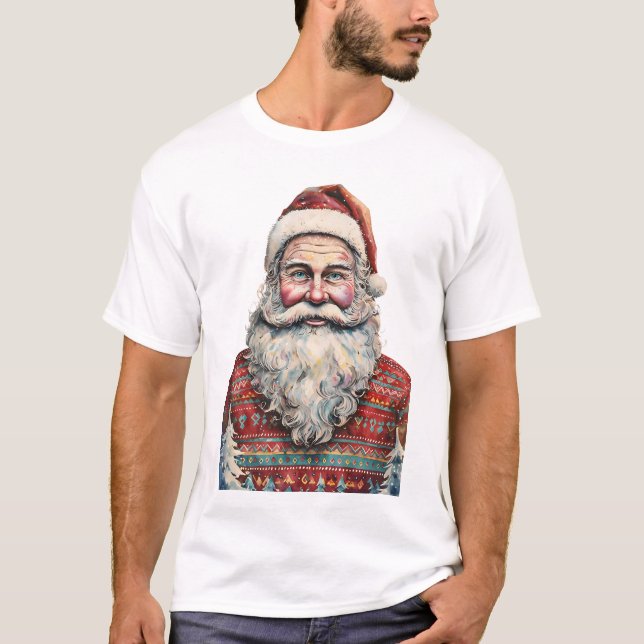 Whimsique Santa Watercolor T Shirt (Framsida)