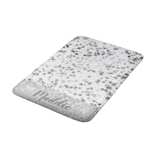 Whimsique Silver Stars on White Personlig Badrumsmatta