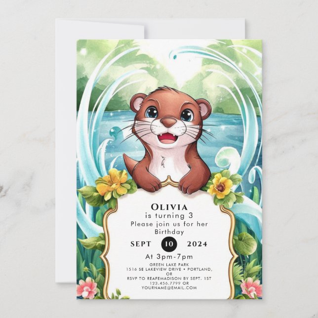 Whimsique Sjö Otter Birthday Inbjudningar (Framsida)