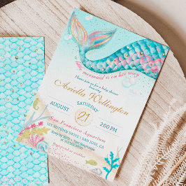 Whimsique Sjöjungfru Girl Baby Shower Teal Rosa Gu Inbjudningar