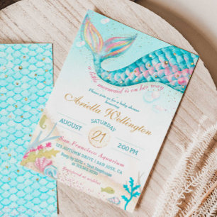 Whimsique Sjöjungfru Girl Baby Shower Teal Rosa Gu Inbjudningar