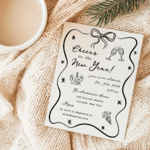 Whimsique Sketched Nyårsafton Party Inbjudningar