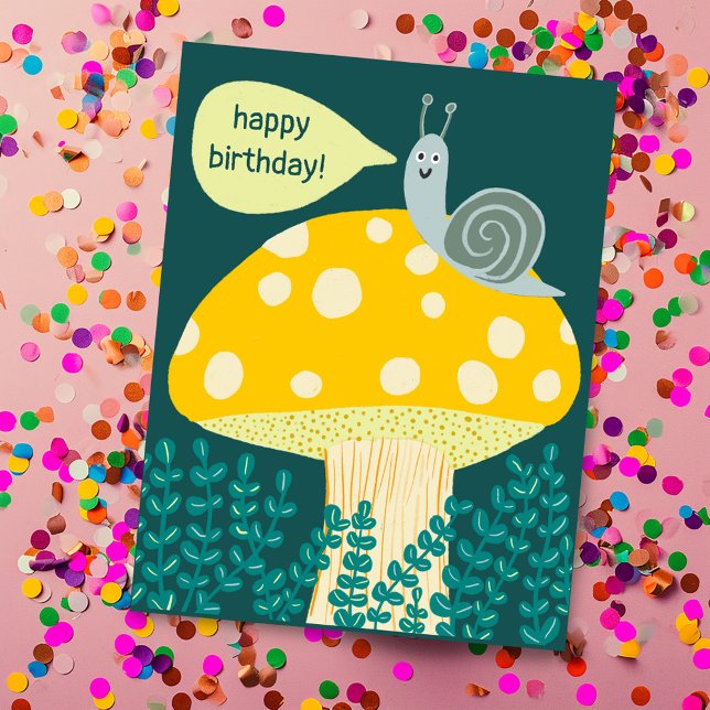 Whimsique Snigel på Magic Mushroom ANPASSNINGSBAR  Vykort (Whimsical Snail on Magical Mushroom CUSTOM Bday Cute Postcard
)