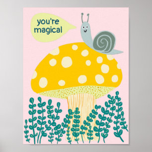 Whimsique Snigel på Magic Mushroom Cute ANPASSNING Poster