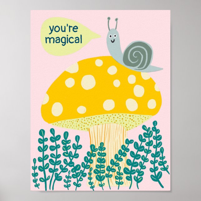 Whimsique Snigel på Magic Mushroom Cute ANPASSNING Poster (Framsidan)