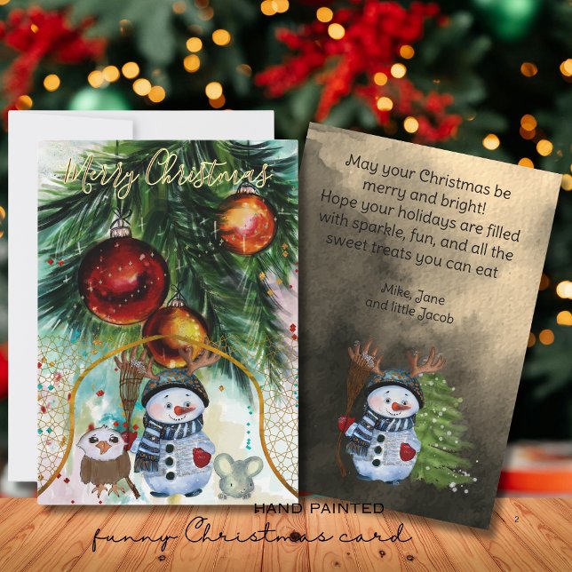 Whimsique Snögubbe & Forest Friends Helgdag Card Julkort (Whimsical Snowman & Forest Friends Holiday Card)
