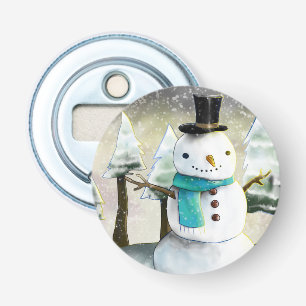 Whimsique Snögubbe i vinterjulscenen Flasköppnare