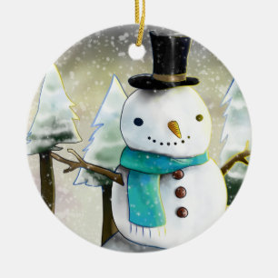 Whimsique Snögubbe i vinterjulscenen Julgransprydnad Keramik