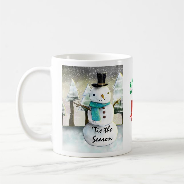 Whimsique Snögubbe i vinterjulscenen Kaffemugg (Vänster)