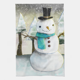 Whimsique Snögubbe i vinterjulscenen Kökshandduk