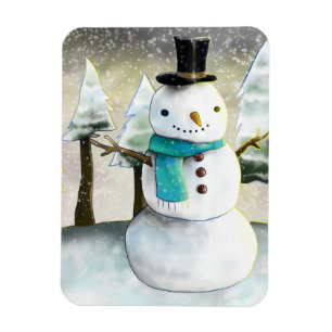 Whimsique Snögubbe i vinterjulscenen Magnet