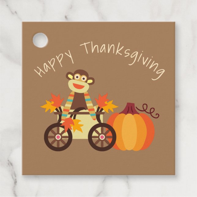 Whimsique Sock monkey Thanksgiving Gåvor Etiketter (Framsida)