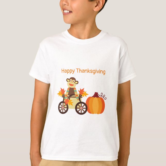 Whimsique Sock monkey Thanksgiving T Shirt (Framsida)