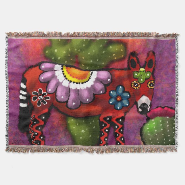 Whimsique Southwest Blommigt Talavera-Stil Donkey Filt (Framsidan)