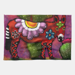 Whimsique Southwest Blommigt Talavera-Stil Donkey Kökshandduk
