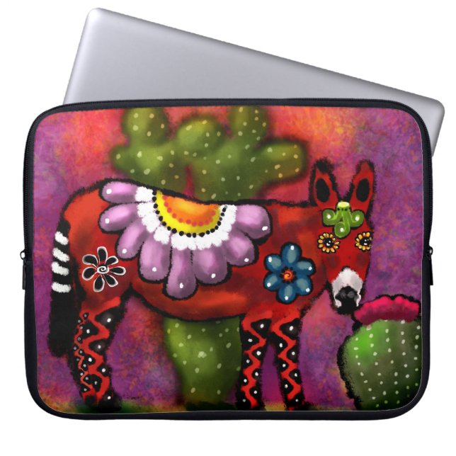 Whimsique Southwest Blommigt Talavera-Stil Donkey Laptop Fodral (Framsidan)