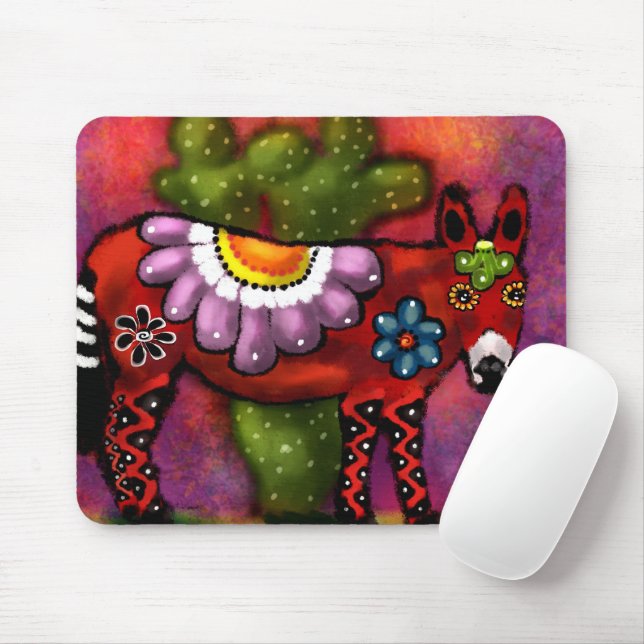 Whimsique Southwest Blommigt Talavera-Stil Donkey Musmatta (Med mus)
