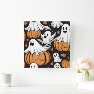 Whimsique spöken spelar bland Halloween-pumpor Fyrkantig Klocka