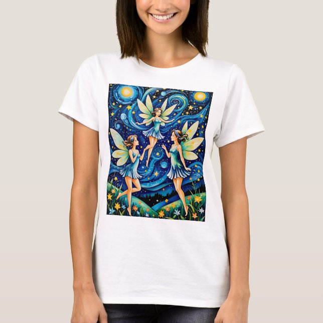 Whimsique Starry Night Fairy Art T-Shirt Fantasy (Framsida)