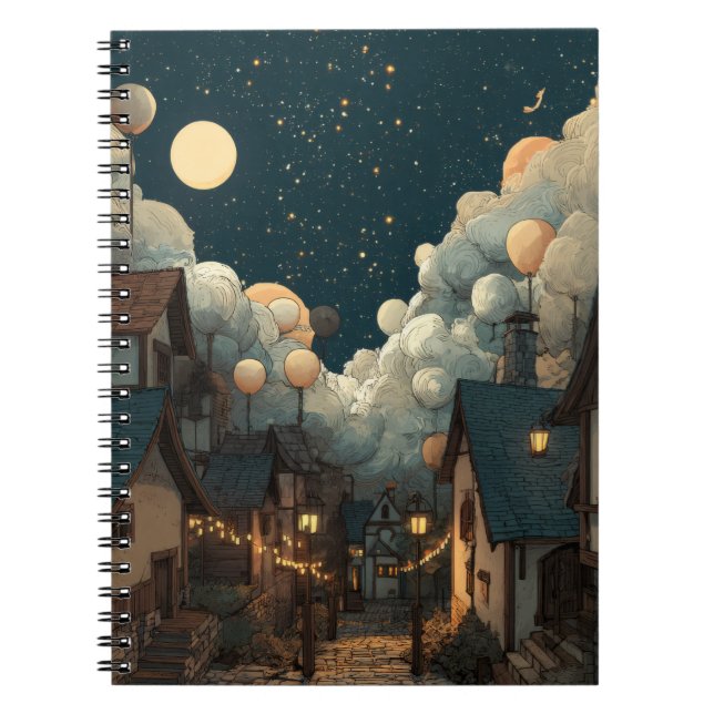 Whimsique Starry Village Nattens bärbara dator Anteckningsbok (Framsidan)