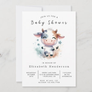 Whimsique Stollig Cow Baby Shower Inbjudningar