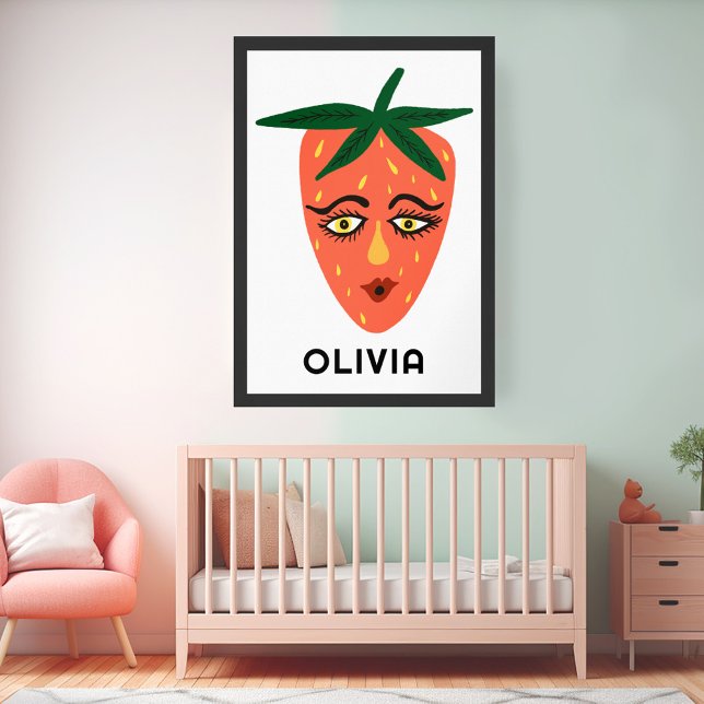 Whimsique Strawberry ANPASSNINGSBAR BABY NAMN Art Poster (Whimsical Strawberry CUSTOM BABY NAME Art Poster)