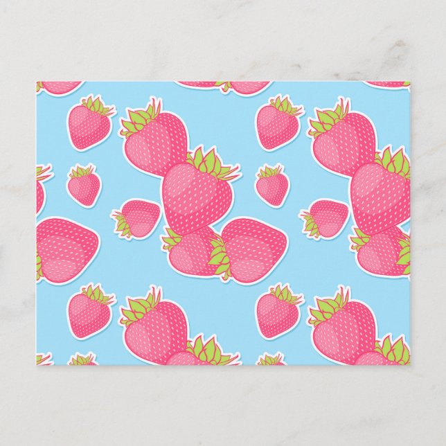 Whimsique Strawberry Mönster på Blue Vykort (Framsida)