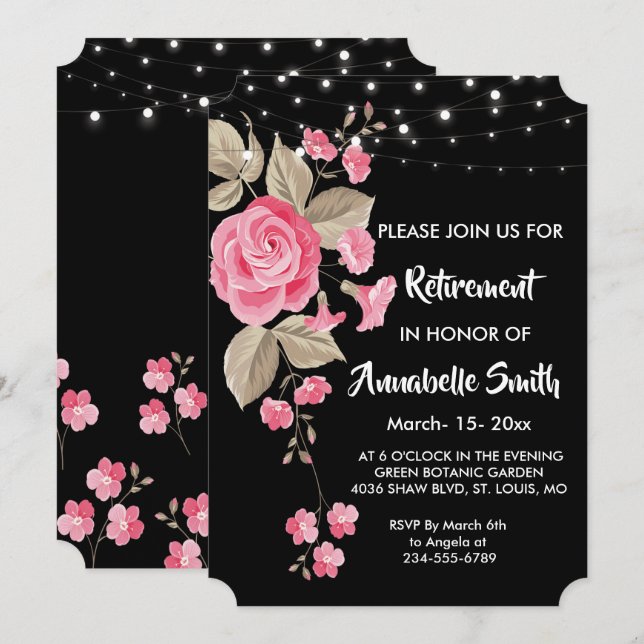 Whimsique String Ljus Black Pension Inbjudningar (Fram/baksida)